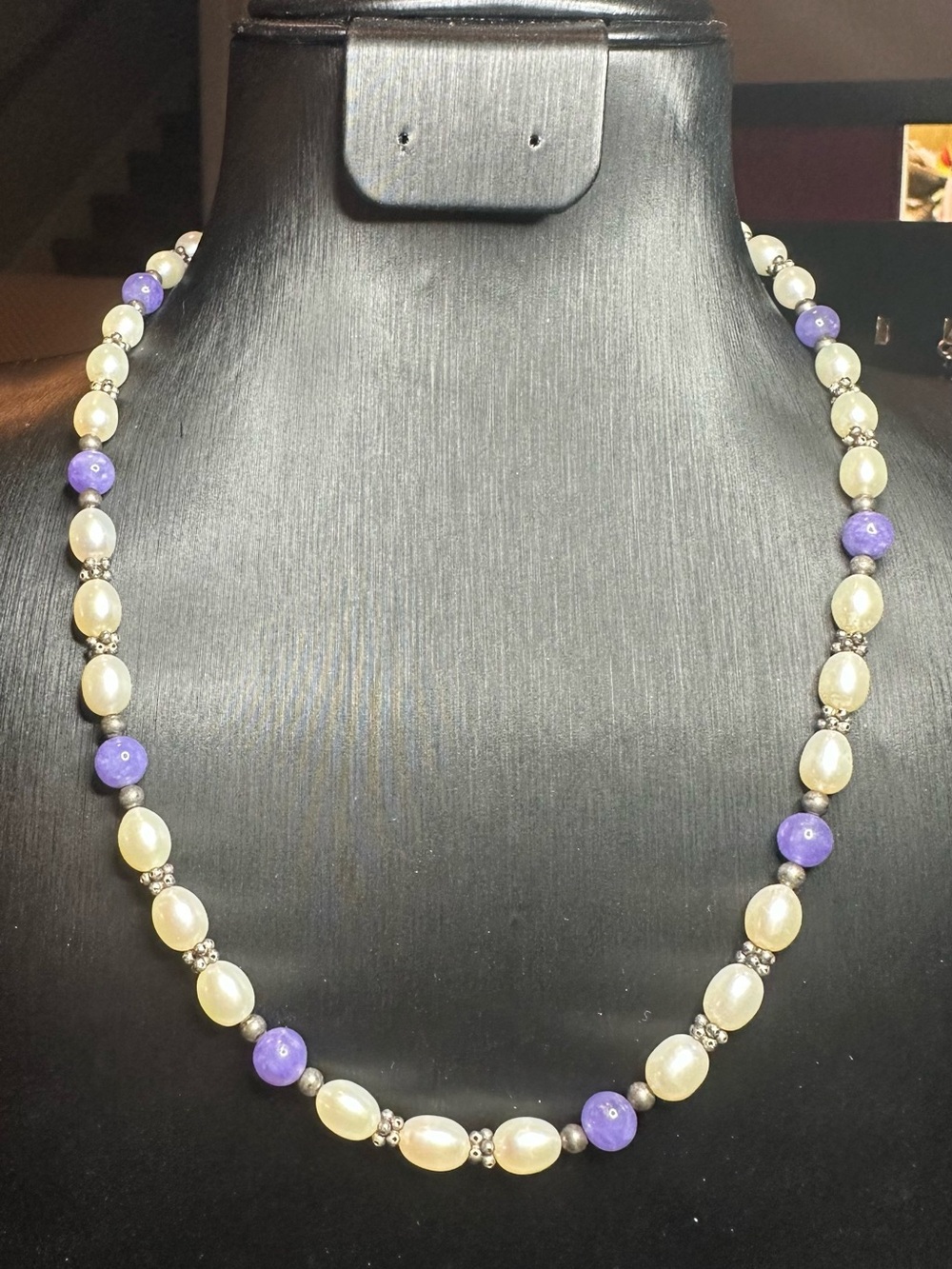 Cream Pearl and Lavender Bead Necklace - Women's Elegant Strand